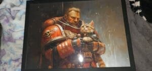 Customer review photo of Lord Commander Whisker Claw - Epic Warhammer 40k Poster - Space Marine Protecting Kitten Art Print by Liam