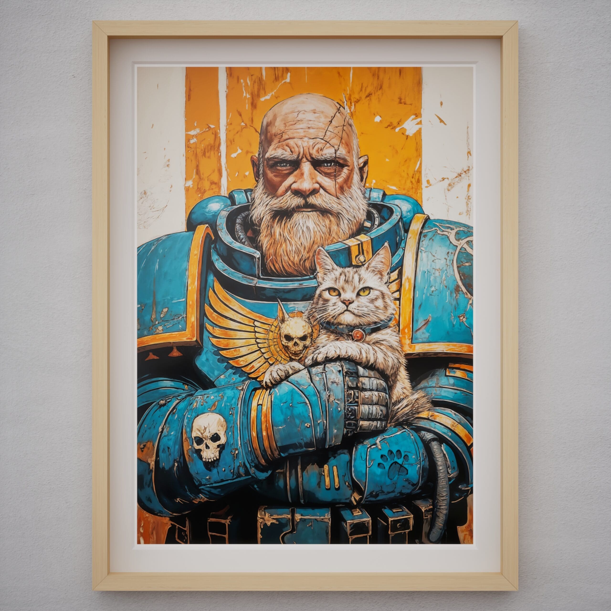 Blue Space Marine Guarding Cat Poster – Warhammer Illustration Wall Art Poster - Image 7