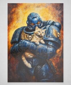 Space Ultramarine Cat Guardian – Warhammer 40k Gaming Room Cat Poster